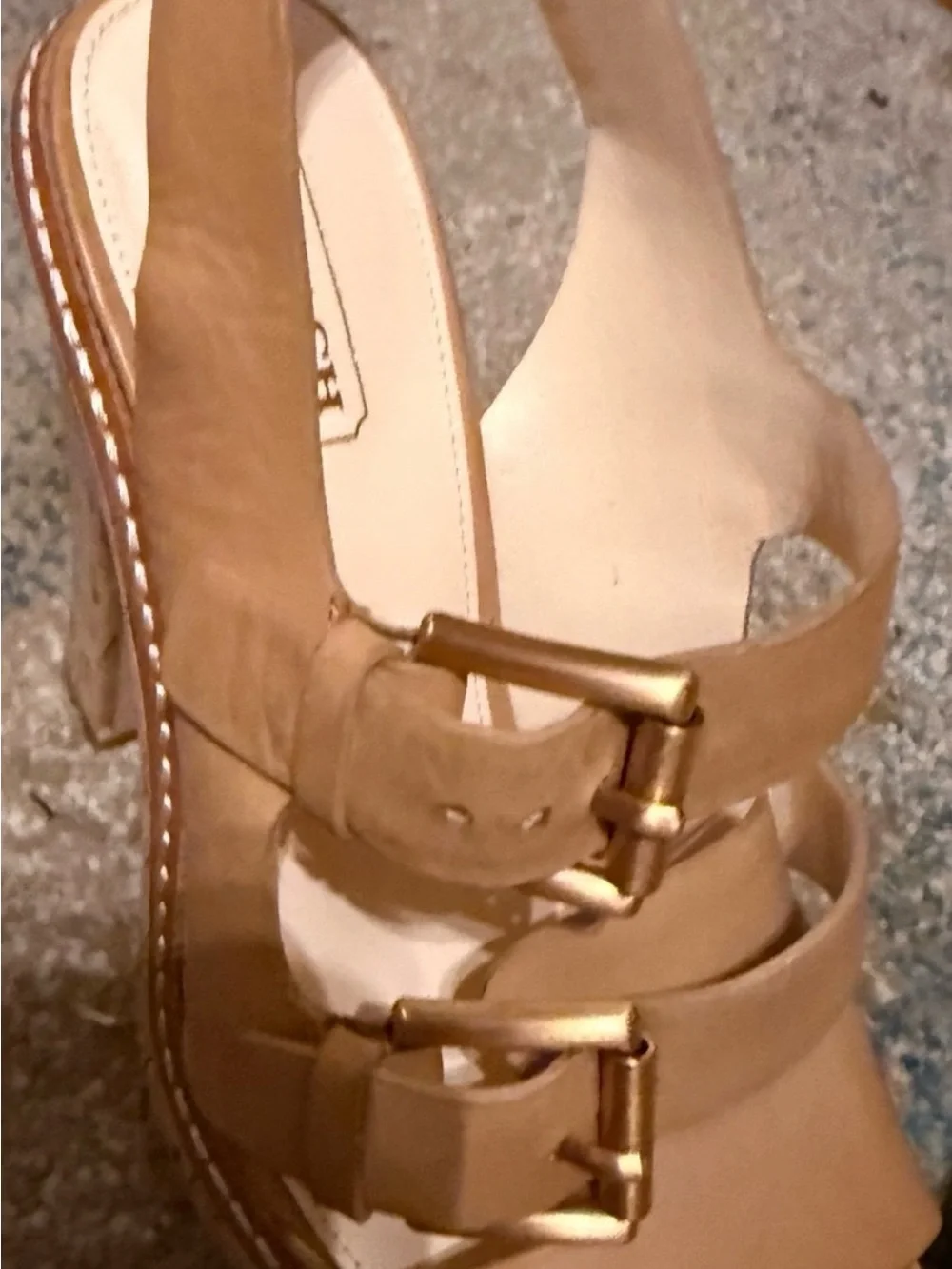 Coach Brown Genuine Leather Platform Slingback Heels / Block 4” heel